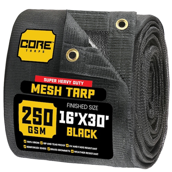 Core Tarps Mesh Tarp, 16X30 ft, Black, Polyethylene CT-801-16X30 - main